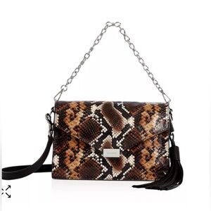 AllSaints Snake-Print Envelope Crossbody Bag with Tassel